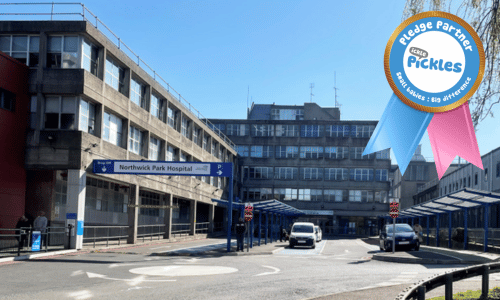 Northwick Park Hospital with Pledge rosette