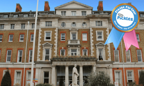 Kings College Hospital with Pledge rosette