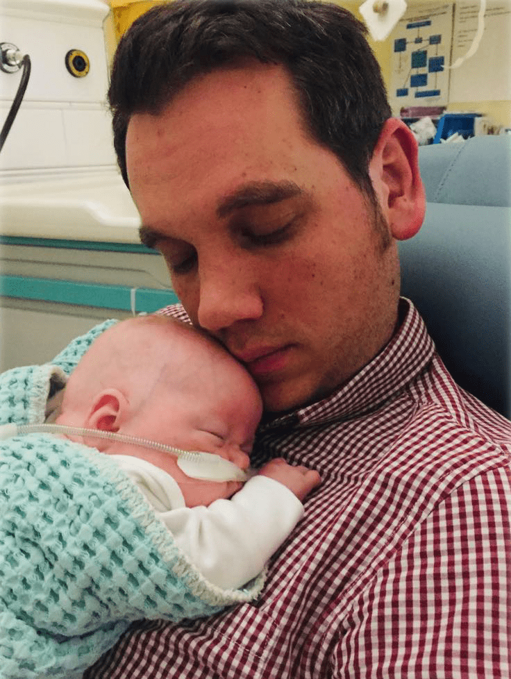 Baby Annabelle with her dad in the neonatal unit