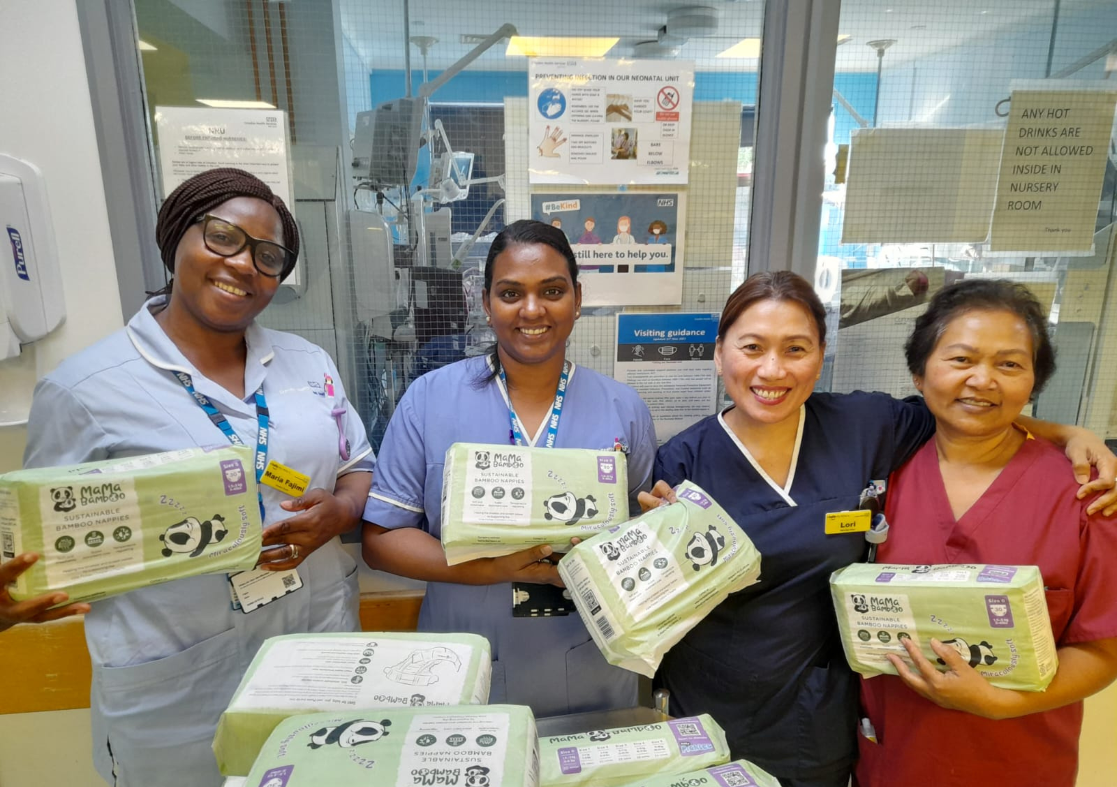 Neonatal staff with Mama Bamboo nappies