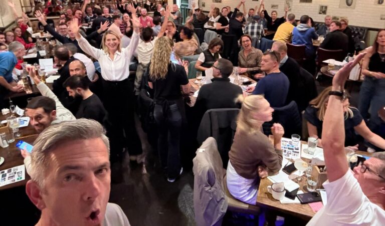 A group of people enjoying a night out at a pub quiz