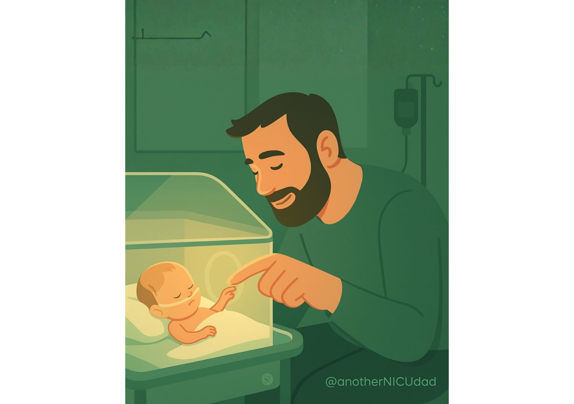 Other NICU dads gaphic with a dad touching his abby through the incubator hole