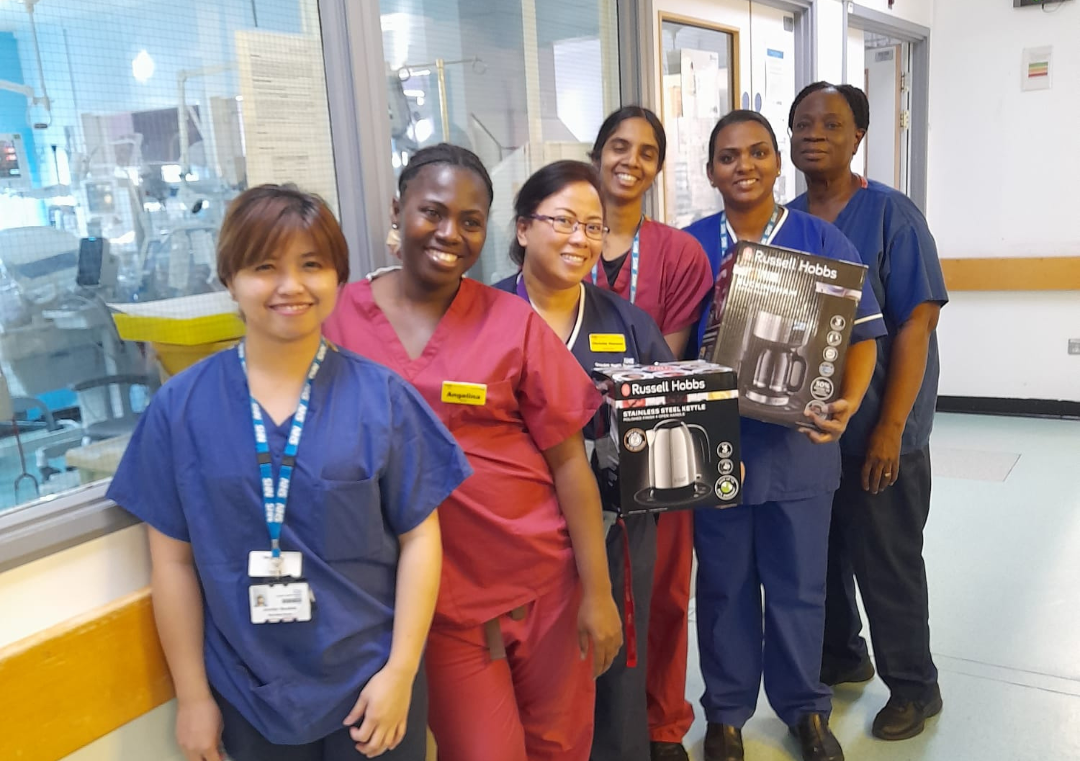 Neonatal staff with donated items